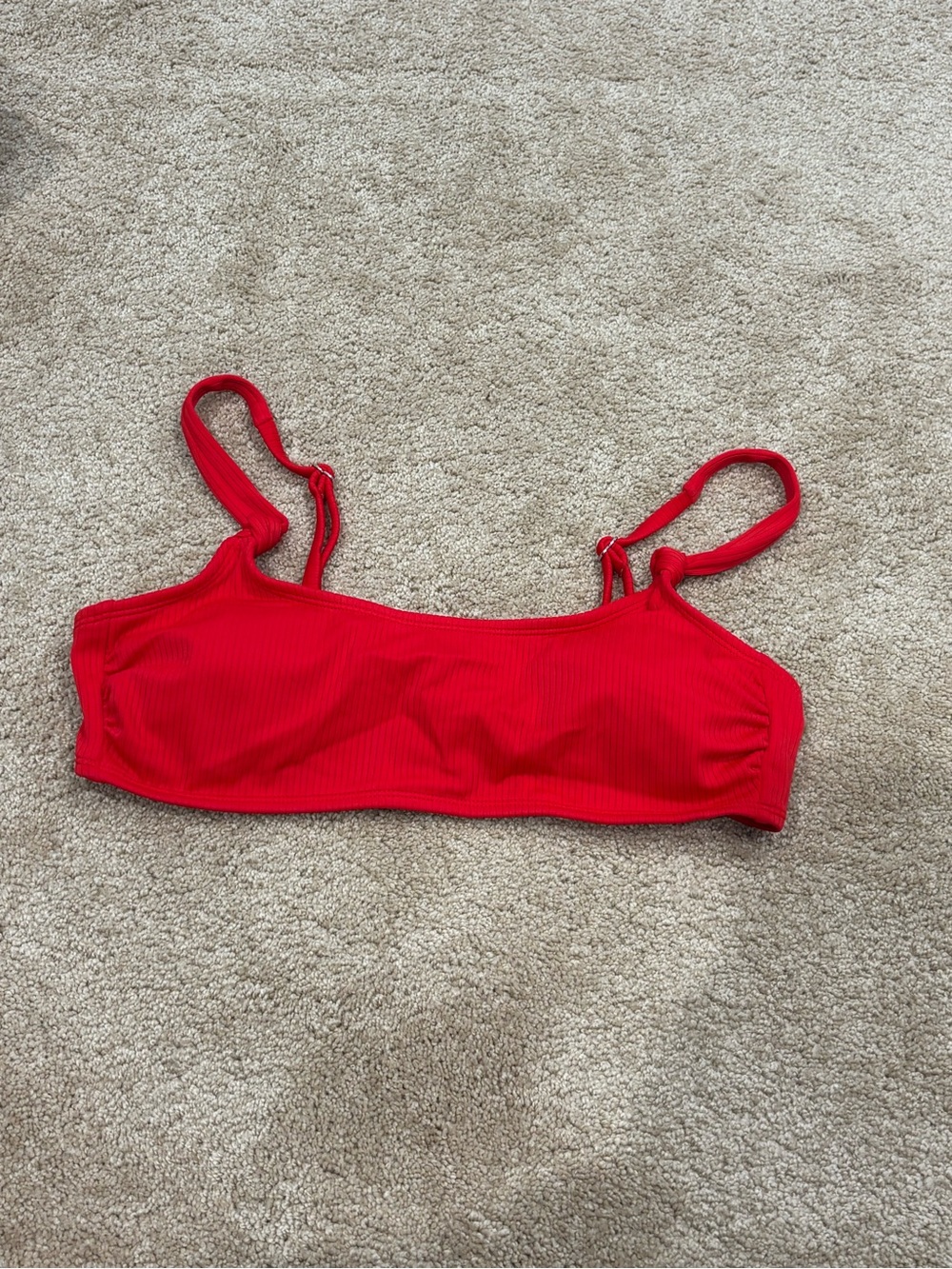 Red Ribbed Bikini Top - Women Swim